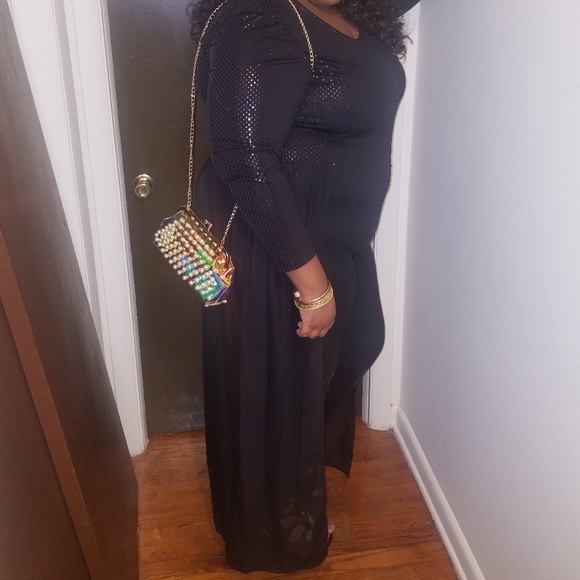 black jumpsuit with train